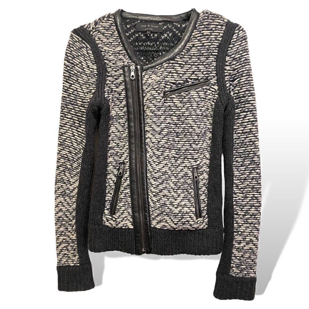 Rag & Done Wool with Lamb Leather Trim Jacket |Size:XS|